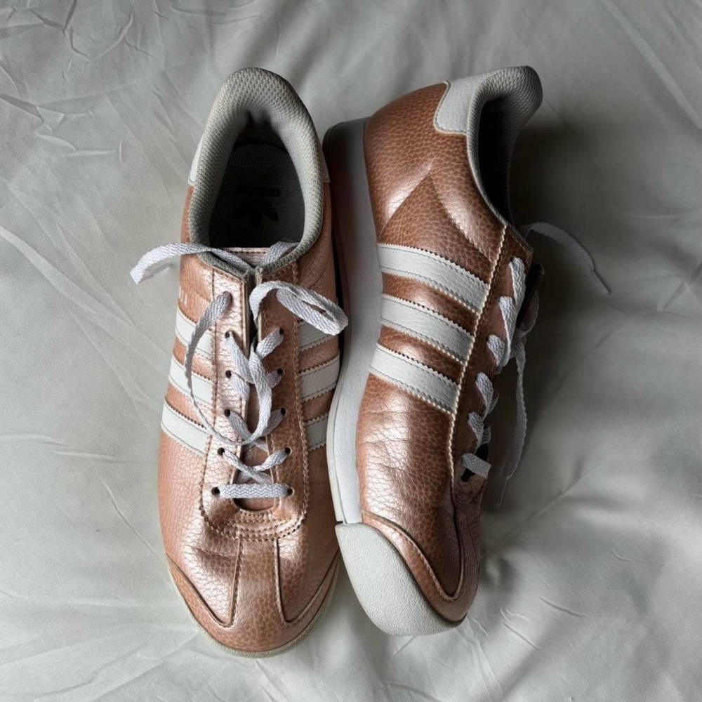 Adidas Rose Gold and White Sneakers